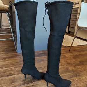 Stuart Weitzman Kitten Heel Tie-model Size 7.5 Black Suede Over-the-Knee Boots